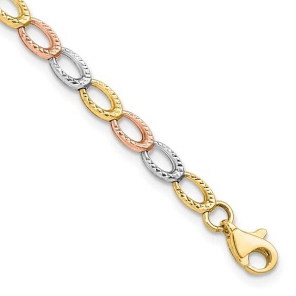 10k Tricolor Gold Open Link Bracelet - Picture 1 of 12